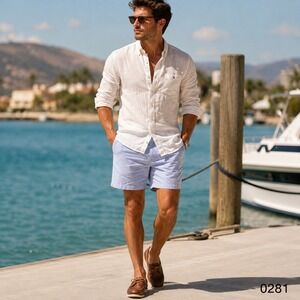 J. Hilburn Mens Summer Oxford Shorts Light Blue Pima Cotton Size 34 0281